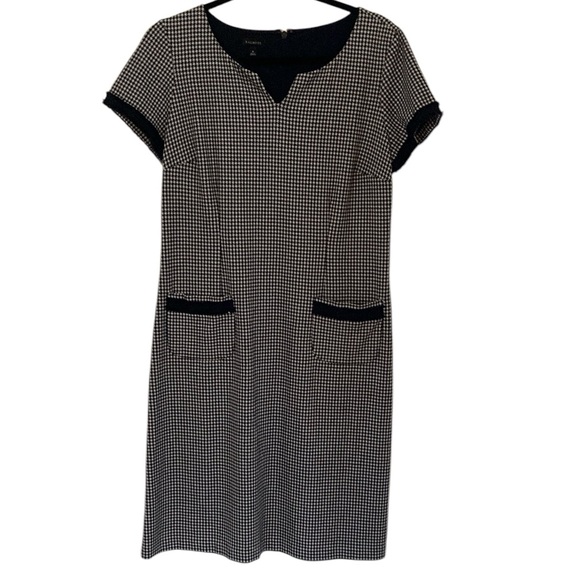 Talbots dress black white plaid short sleeves front pockets back zipper size 8 - Picture 1 of 12